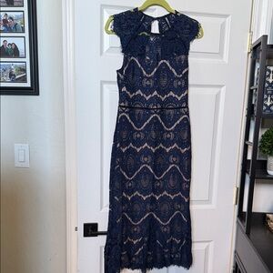 Lace overlay navy dress - Size M